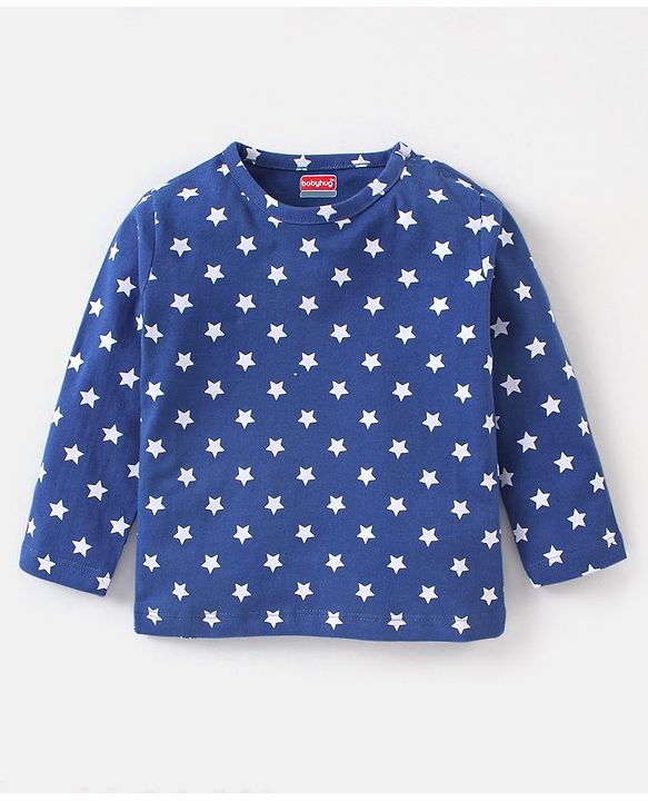 Babyhug Cotton Knit Full Sleeves Night Suit Star Printed - Navy Blue