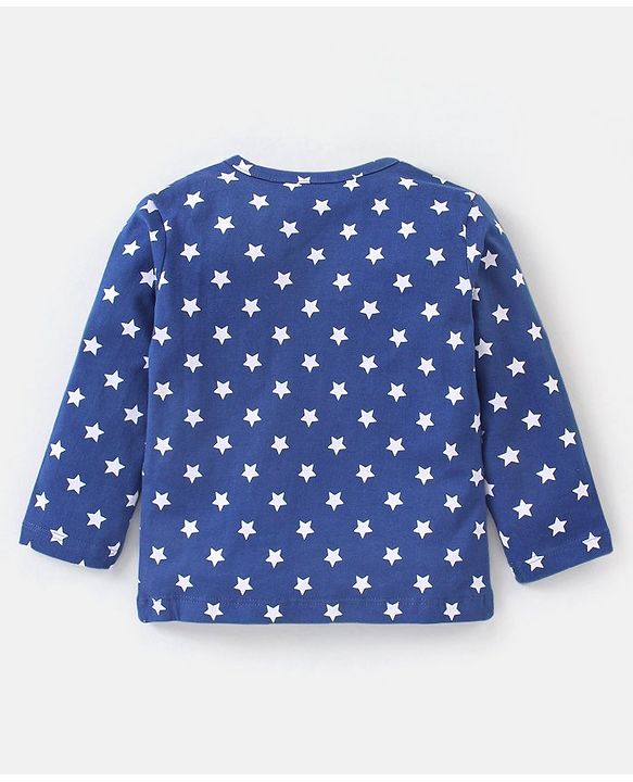 Babyhug Cotton Knit Full Sleeves Night Suit Star Printed - Navy Blue