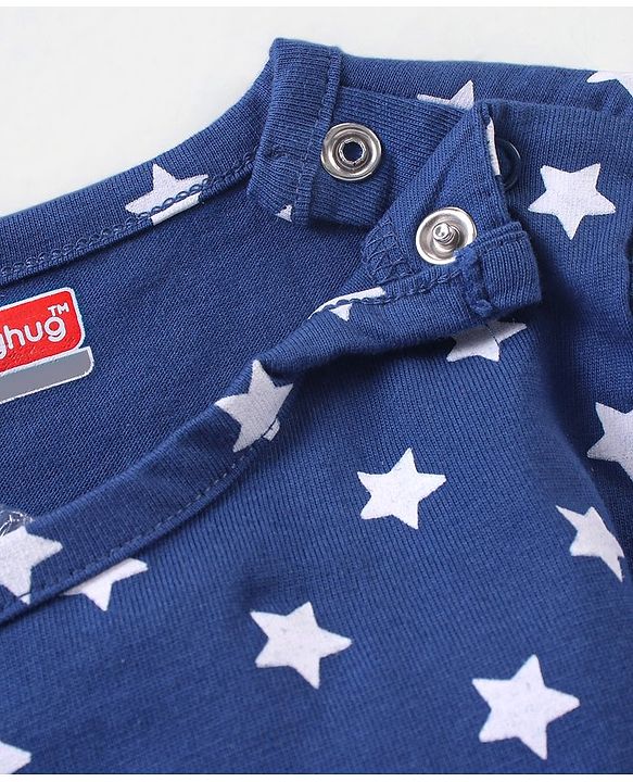 Babyhug Cotton Knit Full Sleeves Night Suit Star Printed - Navy Blue
