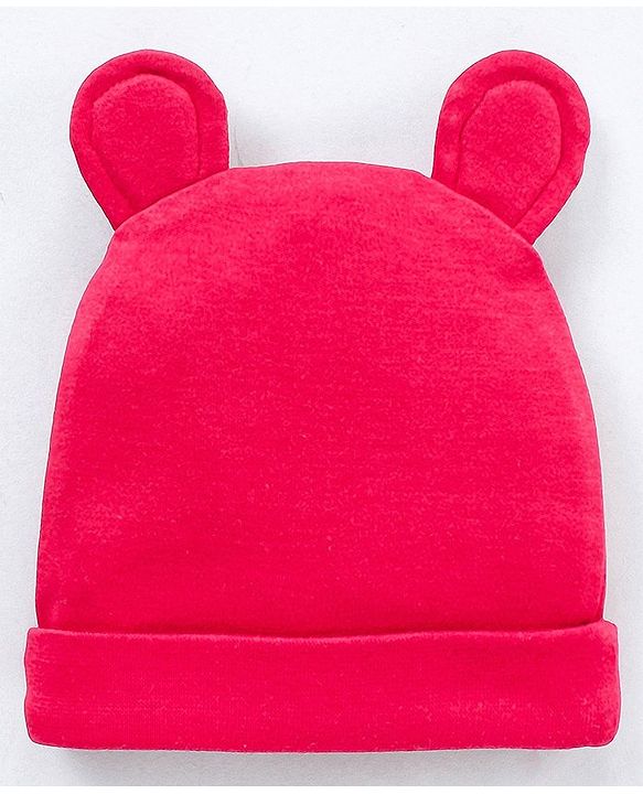 Babyhug 100% Cotton Cap With Ear Applique Fox Print- Red