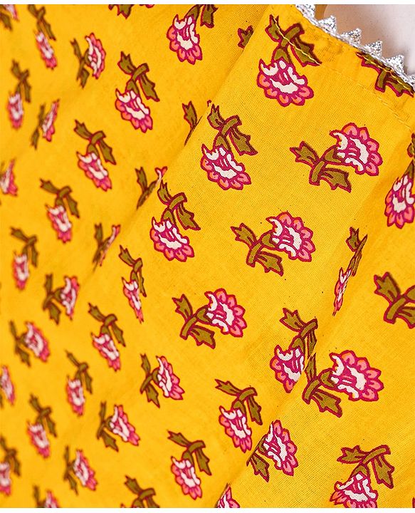 Babyhug 100% Cambric Full Sleeve All Over Printed Kurti Palazoa With Solid Chiffon Dupatta Set- Yellow