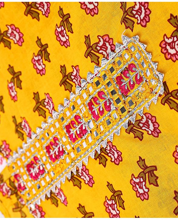 Babyhug 100% Cambric Full Sleeve All Over Printed Kurti Palazoa With Solid Chiffon Dupatta Set- Yellow