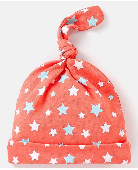 Babyhug 100% Cotton Cap Star & Stripes Print Red & Blue Pack Of 2 - Diameter 10 cm