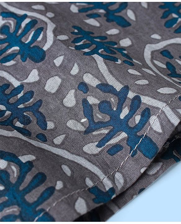Babyhug 100% Cotton Woven Full Sleeves Kurta with Payjama Set Leaf Print - Grey
