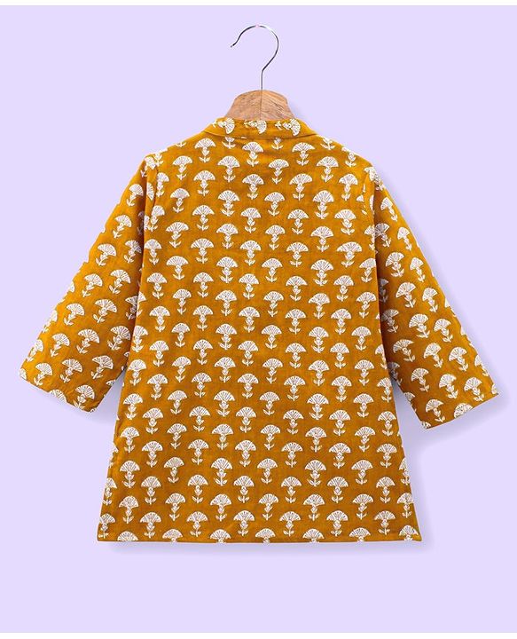 Babyhug 100% Cotton Woven Full Sleeves Kurta with Pyjama Set Floral Print - Mustard