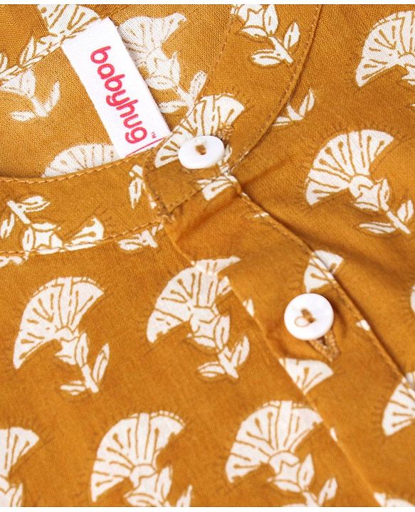 Babyhug 100% Cotton Woven Full Sleeves Kurta with Pyjama Set Floral Print - Mustard