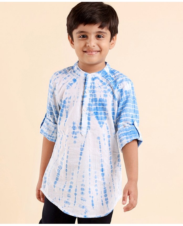 Babyhug Cotton Full Sleeves Kurta Tie And Dye Print - White & Blue