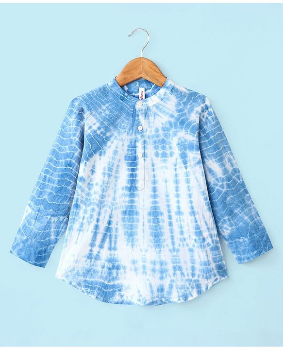 Babyhug Cotton Full Sleeves Kurta Tie And Dye Print - White & Blue