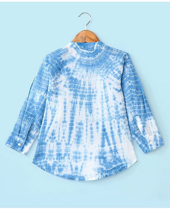 Babyhug Cotton Full Sleeves Kurta Tie And Dye Print - White & Blue