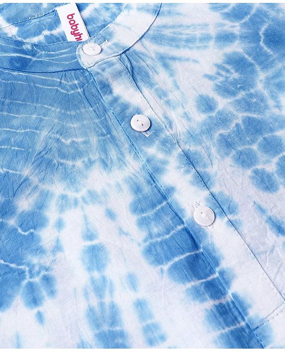 Babyhug Cotton Full Sleeves Kurta Tie And Dye Print - White & Blue