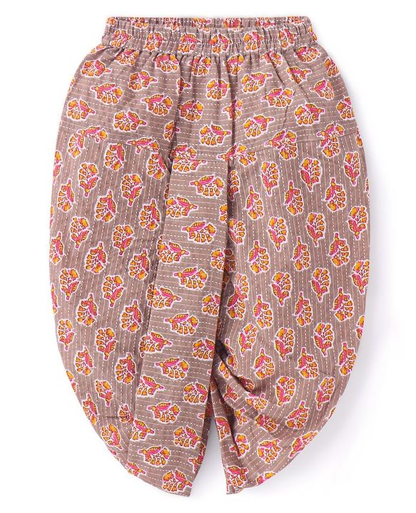 Babyhug 100% Cotton Full Sleeves Dobby Printed Kurta with Printed Dhoti Set - Beige