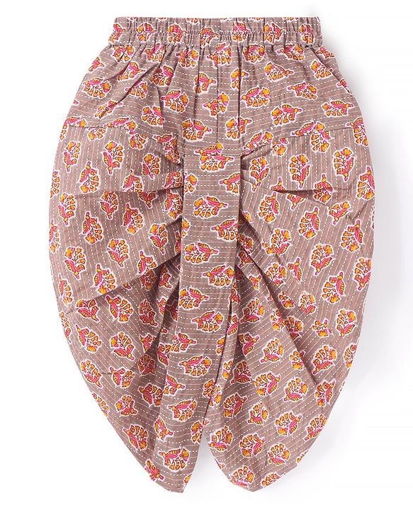 Babyhug 100% Cotton Full Sleeves Dobby Printed Kurta with Printed Dhoti Set - Beige