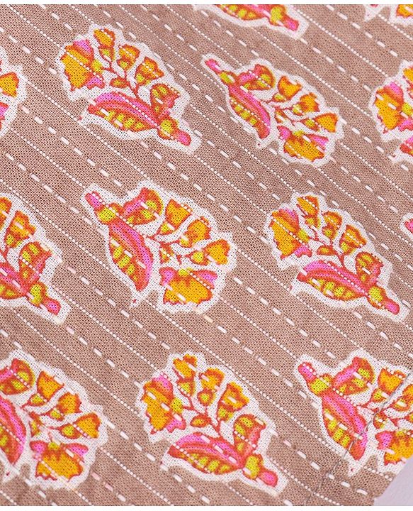 Babyhug 100% Cotton Full Sleeves Dobby Printed Kurta with Printed Dhoti Set - Beige