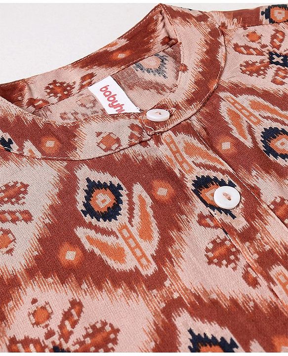 Babyhug 100% Cotton Woven Full Sleeves Kurta With Dhoti Diamond & Floral Print - Maroon