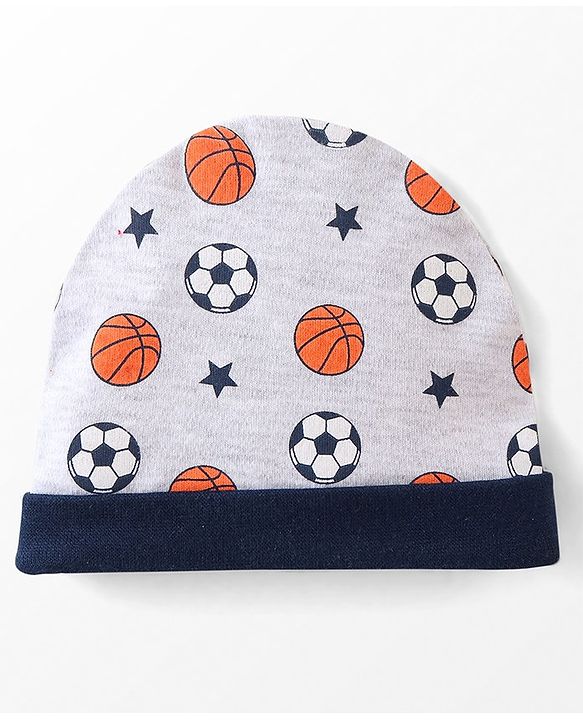 Babyhug 100% Cotton Caps Football Printed Pack of 3 Multicolor - Diameter 10 cm