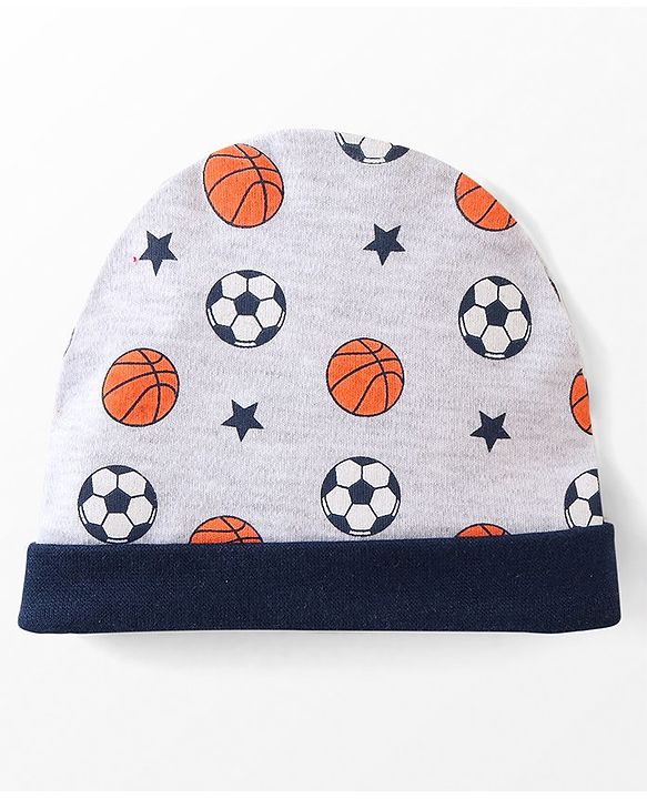 Babyhug 100% Cotton Caps Football Printed Pack of 3 Multicolor - Diameter 10 cm