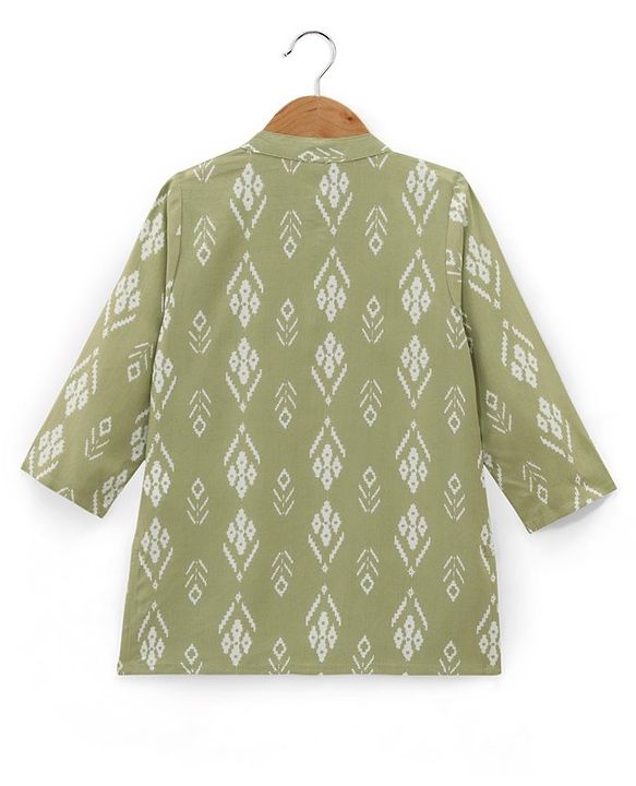 Babyhug 100% Cotton Full Sleeves Kurta With Dhoti Set Floral Print - Green