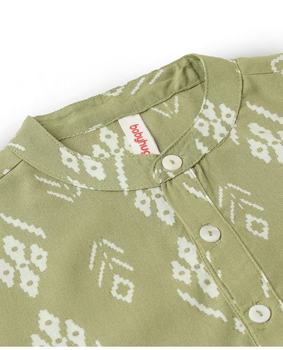 Babyhug 100% Cotton Full Sleeves Kurta With Dhoti Set Floral Print - Green