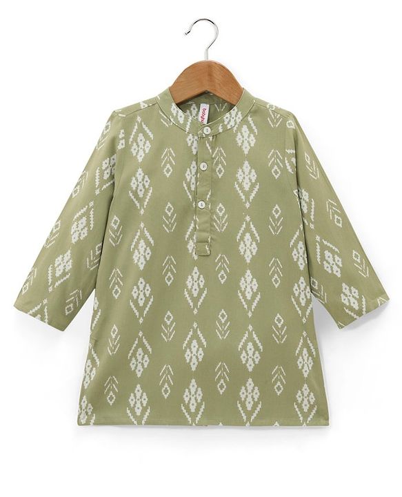 Babyhug 100% Cotton Full Sleeves Kurta With Dhoti Set Floral Print - Green