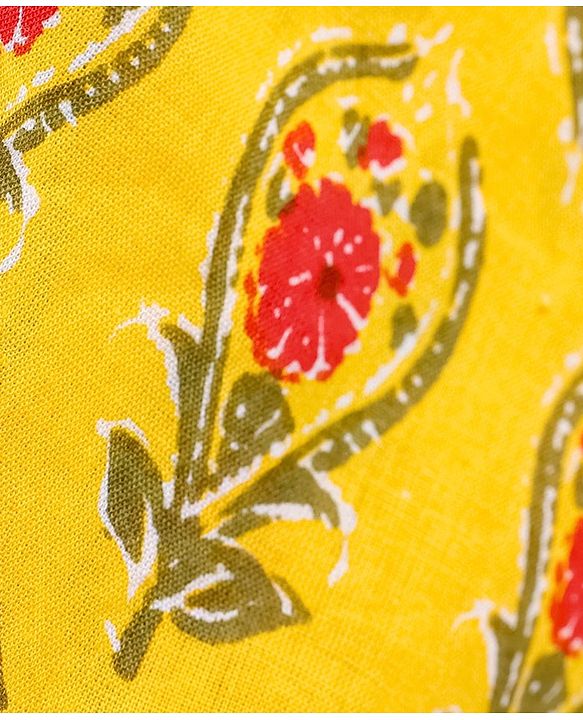Babyhug 100% Cotton Woven Full Sleeves Floral Print Embroidered Kurta & Dhoti Set - Yellow