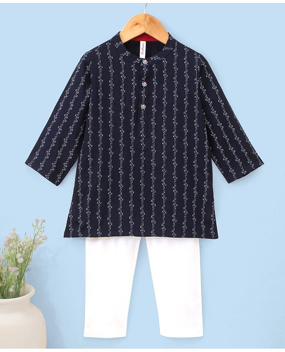 Babyhug Full Sleeves Kurta & Pajama Set Printed - Navy Blue