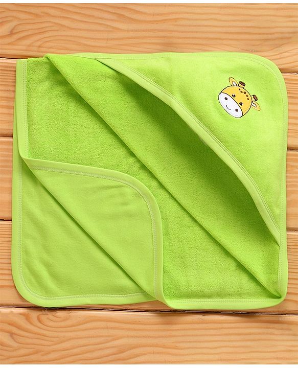 Babyhug Knitted Terry Hooded Towel Giraffe Embroidery - Green