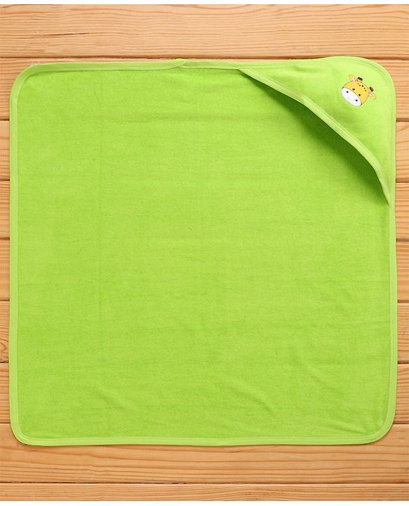Babyhug Knitted Terry Hooded Towel Giraffe Embroidery - Green
