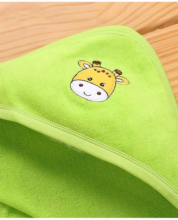 Babyhug Knitted Terry Hooded Towel Giraffe Embroidery - Green