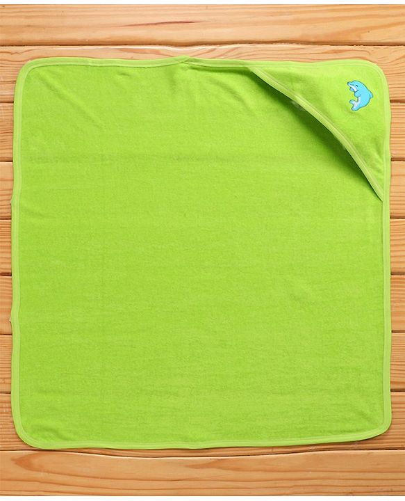 Babyhug Knitted Terry Hooded Towel Dolphin Embroidery - Green
