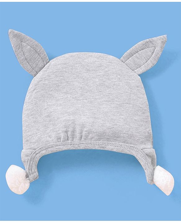 Babyhug Cotton Knit Cap Puppy Print with Ear Applique Grey - Diameter 12cm