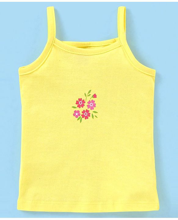 Babyhug 100% Cotton Sleeveless Antibacterial Slips Floral Print Pack of 3 - Yellow & Pink