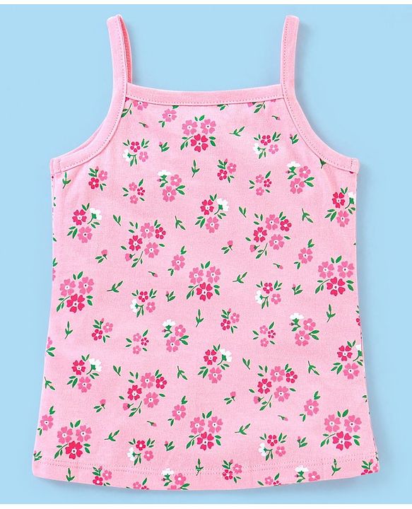 Babyhug 100% Cotton Sleeveless Antibacterial Slips Floral Print Pack of 3 - Yellow & Pink