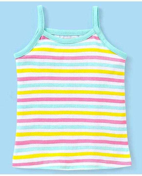 Babyhug 100% Cotton Sleeveless Antibacterial Slips Floral Print Pack of 3 - Yellow & Pink