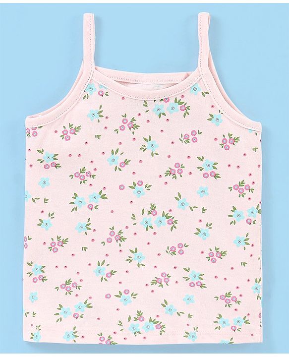 Babyhug 100% Cotton Sleeveless Antibacterial Slips Floral Print Pack of 3 - Pink Beige & Blue