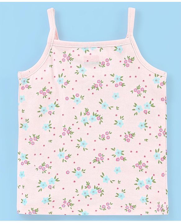 Babyhug 100% Cotton Sleeveless Antibacterial Slips Floral Print Pack of 3 - Pink Beige & Blue