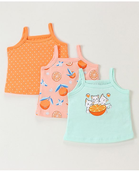 Babyhug 100% Cotton Antibacterial Dot & Orange print Slips Pack of 3 - Multicolor