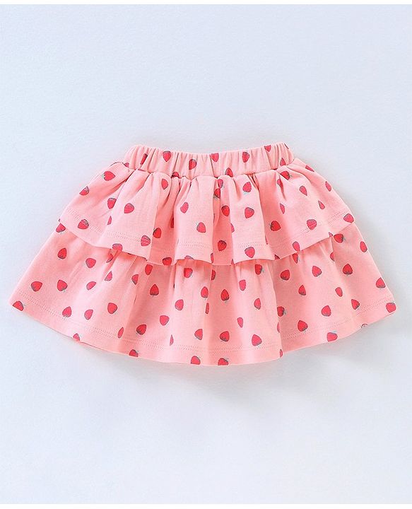 Babyhug 100% Cotton Short Sleeves Onesie with Skirt Strawberry Print - Pink