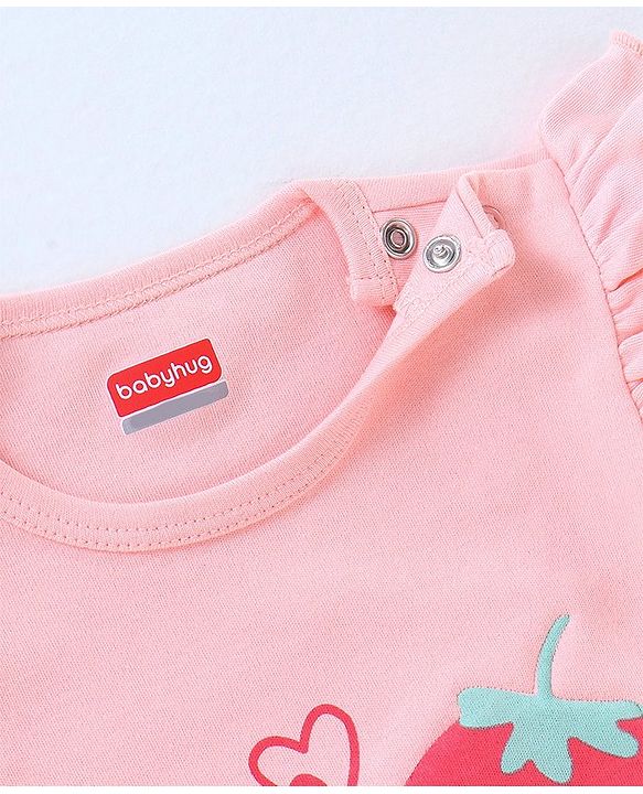 Babyhug 100% Cotton Short Sleeves Onesie with Skirt Strawberry Print - Pink