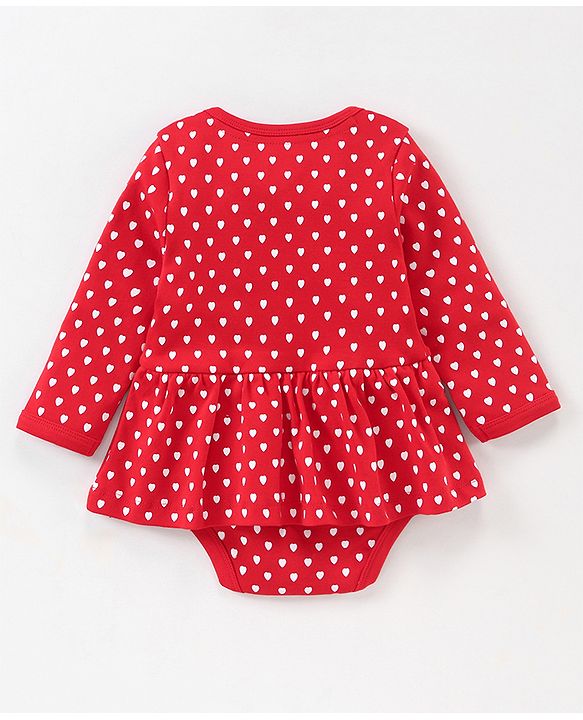 Babyhug Cotton Full Sleeves Onesie with Full Length Leggings Hearts & Text Print- Red & White