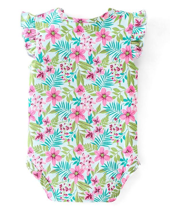 Babyhug 100% Cotton Sleeveless Floral Printed Onesies with Hairband and Mittens Booties - Multicolour