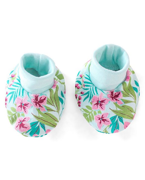 Babyhug 100% Cotton Sleeveless Floral Printed Onesies with Hairband and Mittens Booties - Multicolour