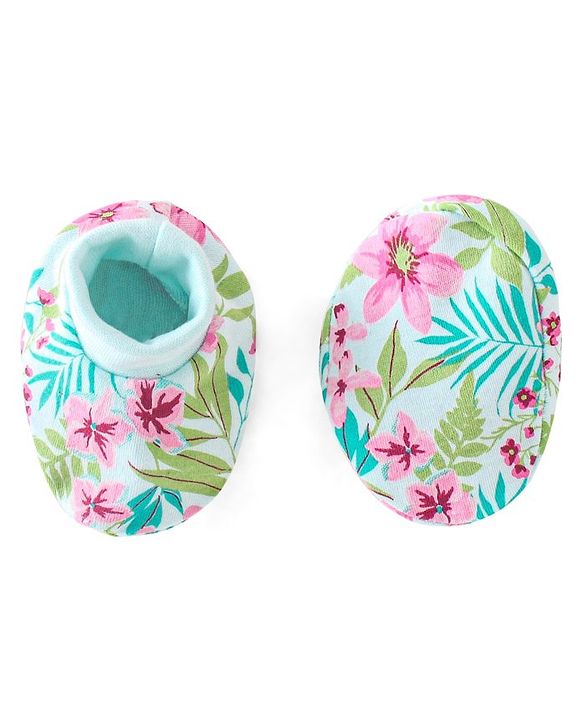 Babyhug 100% Cotton Sleeveless Floral Printed Onesies with Hairband and Mittens Booties - Multicolour