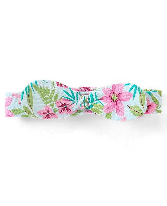 Babyhug 100% Cotton Sleeveless Floral Printed Onesies with Hairband and Mittens Booties - Multicolour