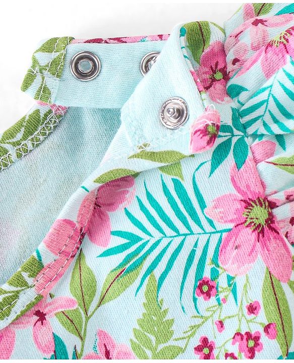 Babyhug 100% Cotton Sleeveless Floral Printed Onesies with Hairband and Mittens Booties - Multicolour