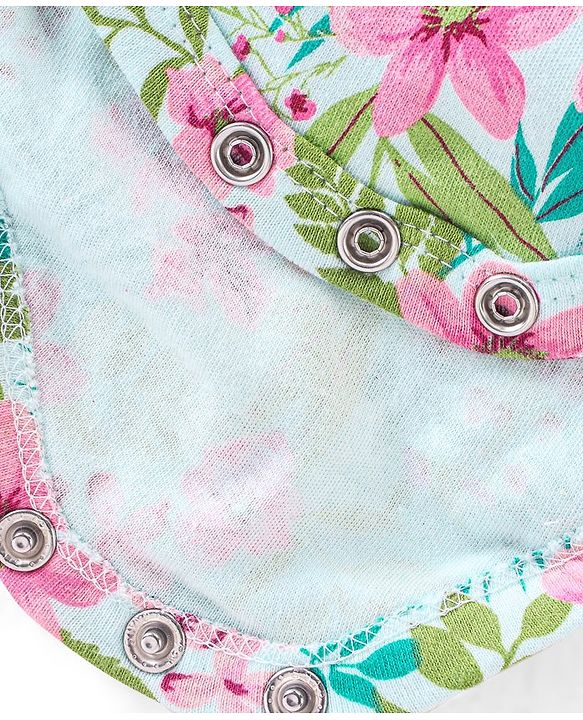 Babyhug 100% Cotton Sleeveless Floral Printed Onesies with Hairband and Mittens Booties - Multicolour