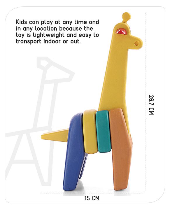 Babyhug 6 Pcs Little Giraffe Shape Stacking Toy| Improves Fine Motor Skills and Hand Eye Co-ordination| Pre-School Montessori Learning Toy for 2-4 Years Kids| Gifting Toy| Child Safe Material| BIS Certified