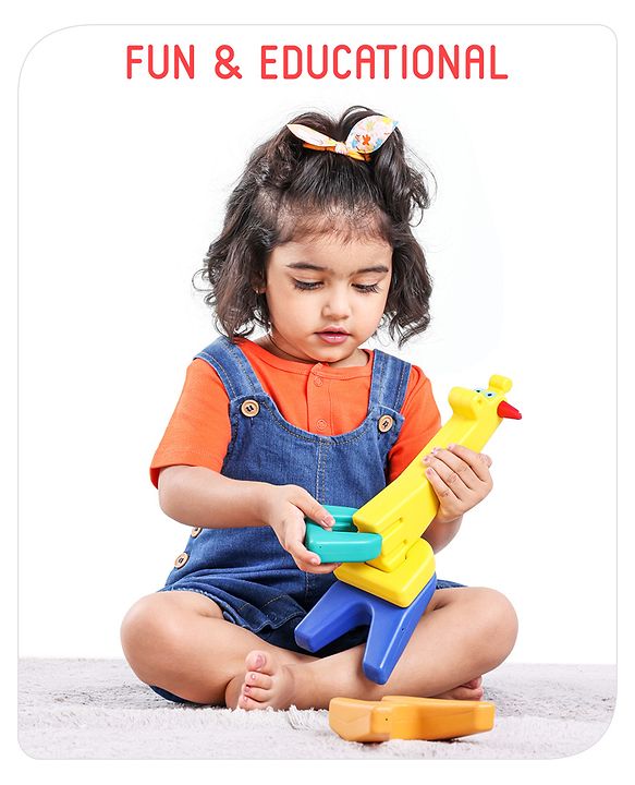 Babyhug 6 Pcs Little Giraffe Shape Stacking Toy| Improves Fine Motor Skills and Hand Eye Co-ordination| Pre-School Montessori Learning Toy for 2-4 Years Kids| Gifting Toy| Child Safe Material| BIS Certified