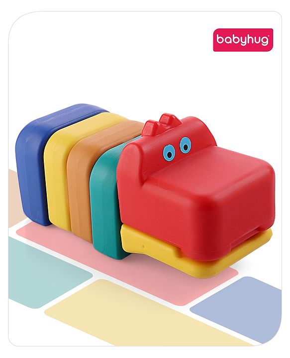 Babyhug 6 Pcs Little Hippo Shape Stacking Toy| Improves Fine Motor Skills and Hand Eye Co-ordination| Pre-School Learning Toy for 2-4 Years Kids| Gifting Toy| Child Safe Material| BIS Certified