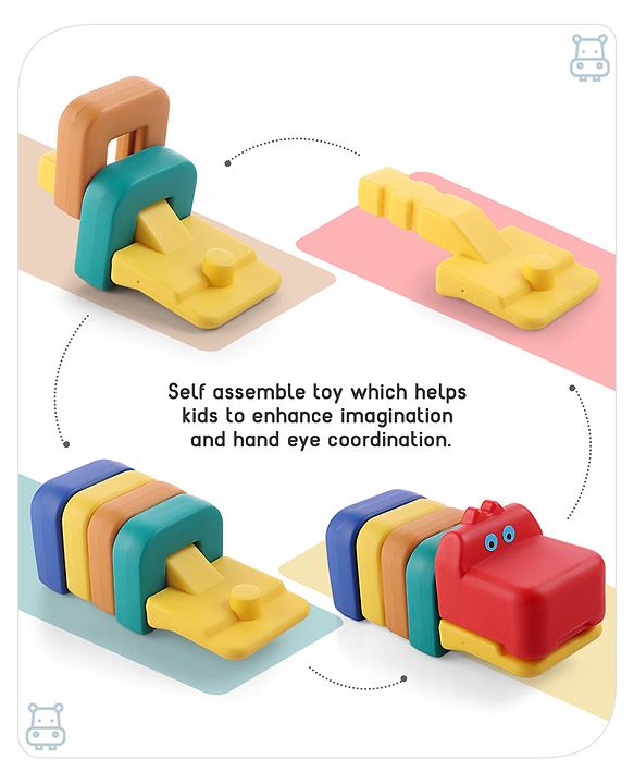 Babyhug 6 Pcs Little Hippo Shape Stacking Toy| Improves Fine Motor Skills and Hand Eye Co-ordination| Pre-School Learning Toy for 2-4 Years Kids| Gifting Toy| Child Safe Material| BIS Certified