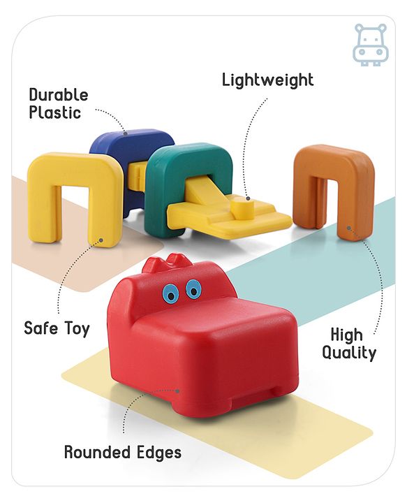 Babyhug 6 Pcs Little Hippo Shape Stacking Toy| Improves Fine Motor Skills and Hand Eye Co-ordination| Pre-School Learning Toy for 2-4 Years Kids| Gifting Toy| Child Safe Material| BIS Certified